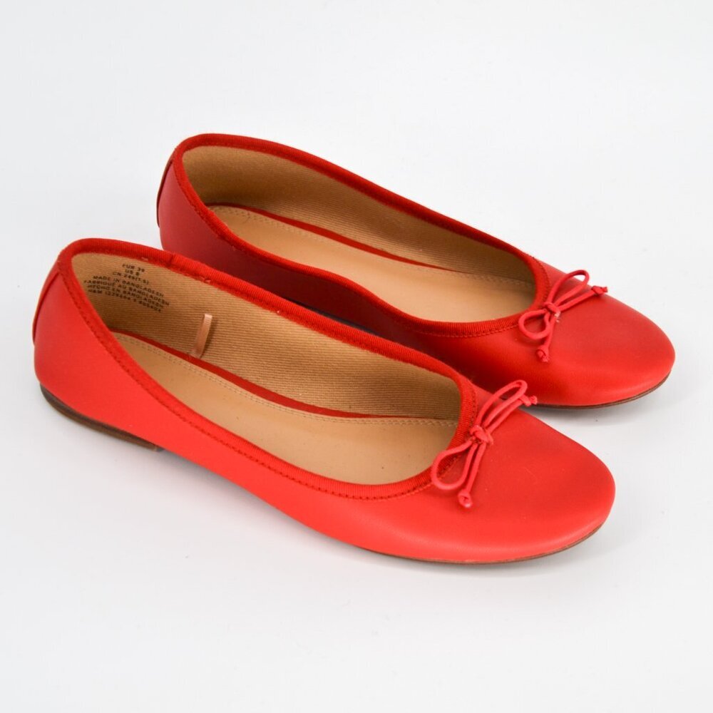 H&M Bow Ballet Flats in Red Minimalist Ballerina Travel Comfort Shoes Womens 8 - Picture 3 of 9